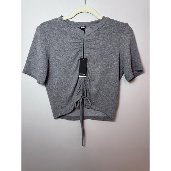 Monrow Women's Gray Supersoft Short Sleeve Front Shirred Tee Top $108 Size - Picture 2 of 8